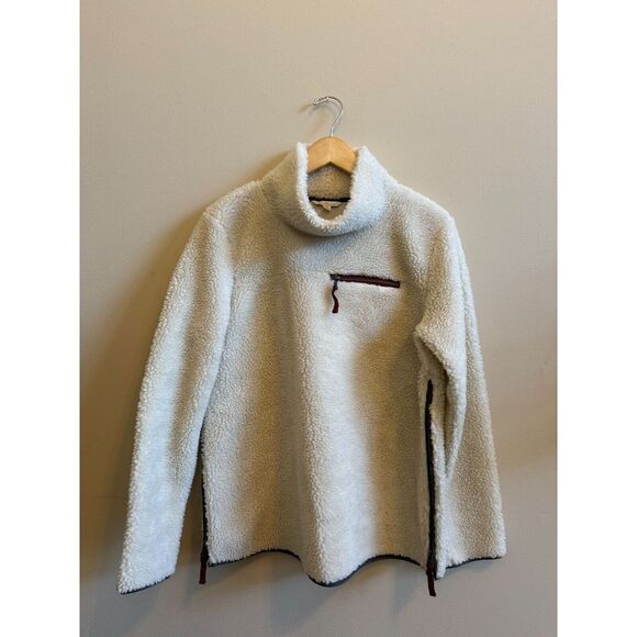 LL Bean Sherpa Fleece Funnel Neck 1/4 Zip Popover Sweatshirt Womens Sz M Cream - Picture 1 of 12